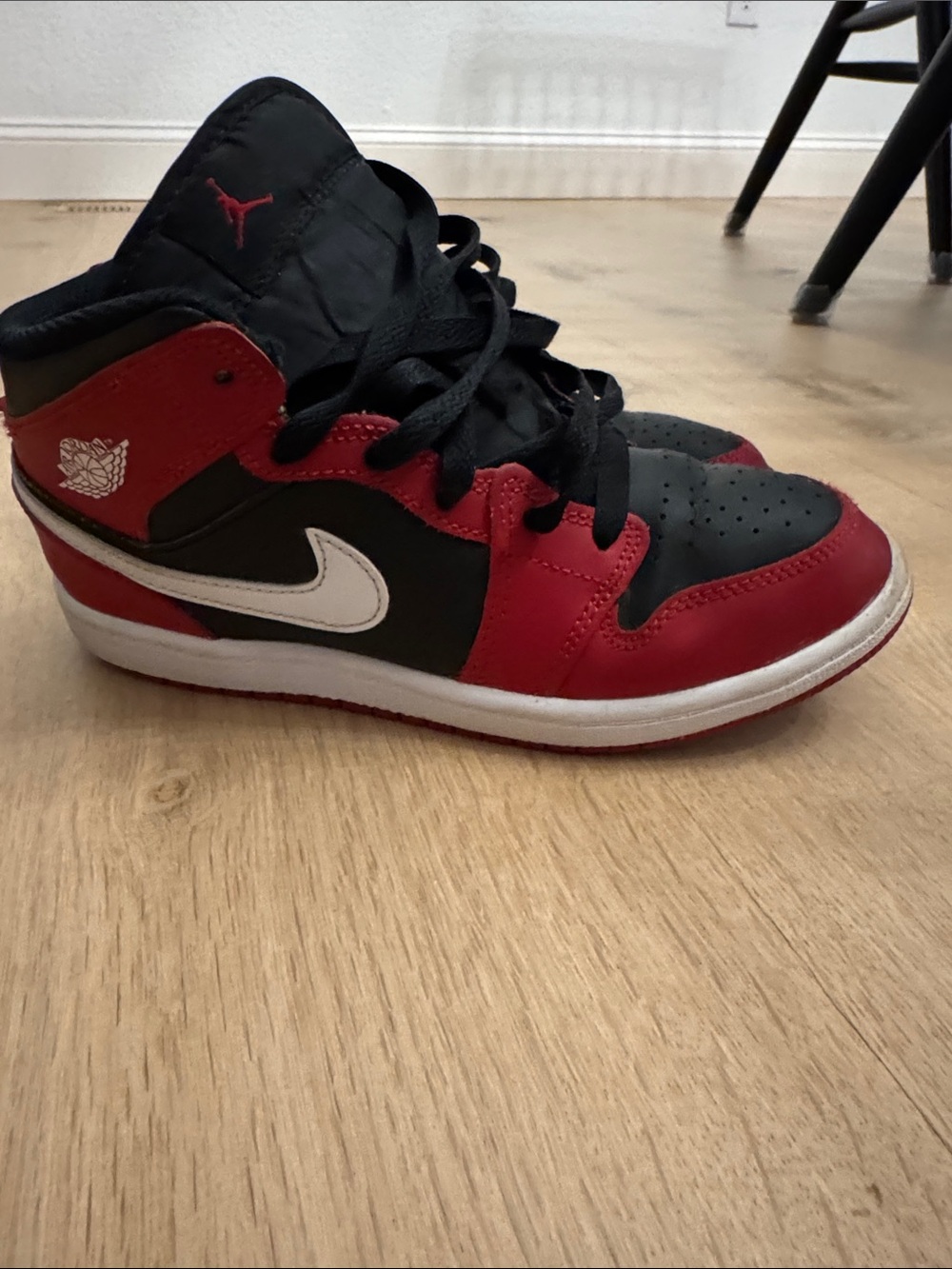 Air Jordan 1 Mid GS Nike Kids Black, Red & White Sneakers